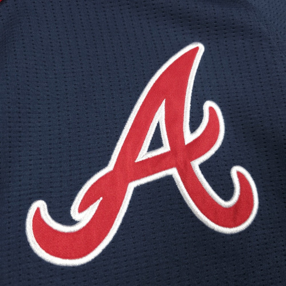 MLB Atlanta Braves Navy Blue Red Trim Baseball Jersey - Picture 4 of 14